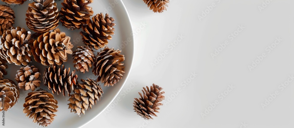Poster white background plate featuring pine cones creates an ideal copy space image