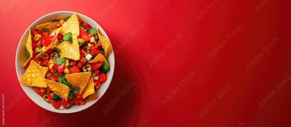 Poster nacho bowl on vibrant backdrop with copy space image