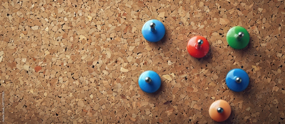 Poster sticky note with thumbtacks on cork board providing copy space image
