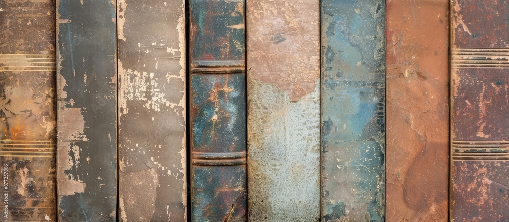 Poster Vintage book covers with weathered surfaces creating a nostalgic aesthetic Ideal for designs with a retro vibe and featuring a blank copy space image for text