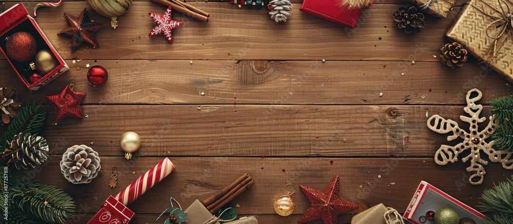 Poster create a festive flat lay design with toys and decorations ideal for christmas and new year banners 