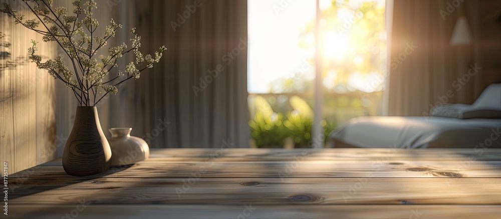 Aufkleber Bedroom setting with table top and blurred background perfect for inserting copy space image