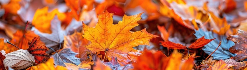 A vibrant collection of colorful autumn leaves in various shades of orange, red, and yellow, capturing the essence of fall season beautifully.