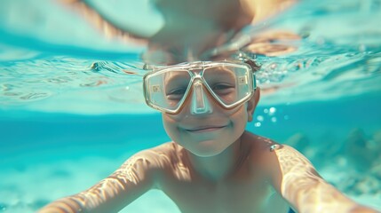 Naklejka premium Enthusiastic Youth Discovering Coral Reef Diversity