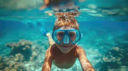 Fototapeta premium Young Explorer Snorkeling in Ocean Depths