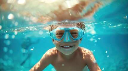 Naklejka premium Sea Exploration: Happy Child Underwater