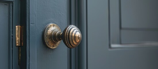 Fototapeta premium Close up photo of a strict door handle on an interior door with a gray tone copy space image