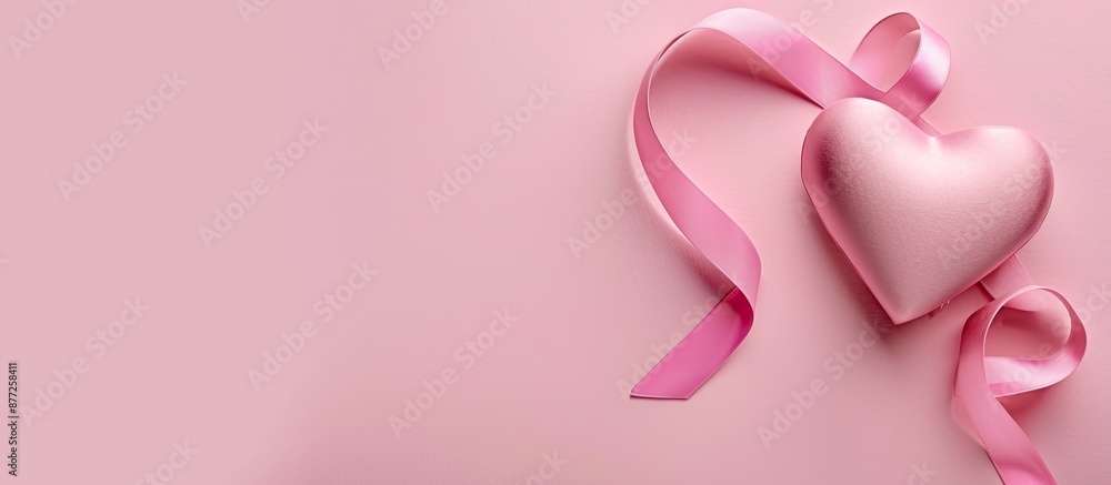 Poster women s day concept with pink ribbon and heart design in a frame with copy space image