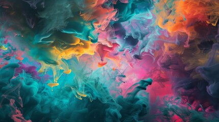 Fototapeta premium A vibrant and mesmerizing interplay of colors and shapes It appears as if ink or paint is being dropped into a liquid creating a swirling effect The colors range from deep blues and teals to bright pi