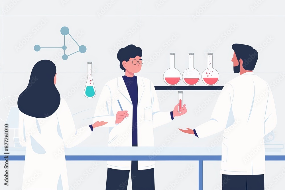 Poster dynamic science lecture in classroom - vector illustration with minimalist 2d flat style emphasizing
