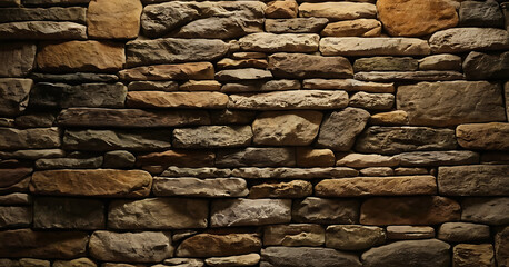 Fototapeta premium Rustic stone wall with warm lighting. Perfect for backgrounds, textures, or historical-themed projects.