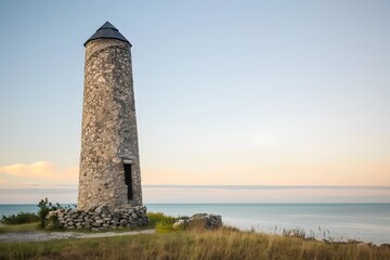 Stone Lighthouse on a Coastal Cliff