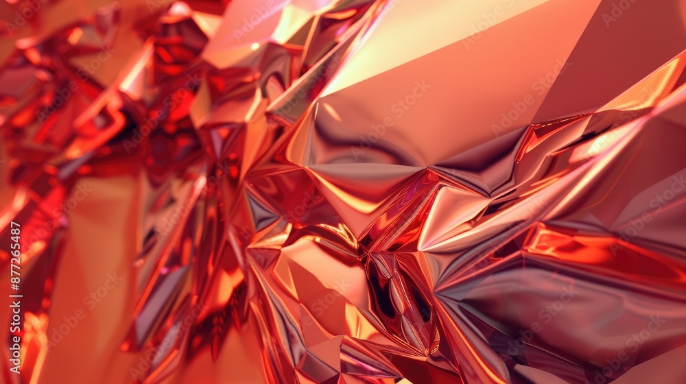 Poster red and orange abstract 3d rendering of a crystal structure. aig535