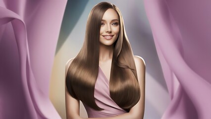 Naklejka premium Beautiful model woman with shiny and straight long hair. Keratin straightening.