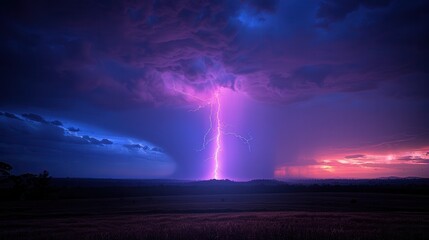 Electrifying Power: Intense Lightning Bolt Striking Ground in Stormy Night