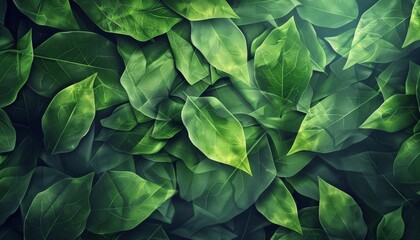 Fototapeta premium Abstract Green Geometric Pattern with Light Effects, Creating Illusion of Leaves, Modern Digital Art, Background with Copy Space