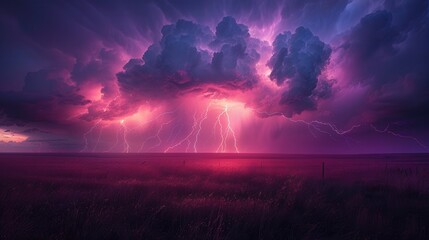 Powerful Thunderstorm and Lightning Strikes Illuminating Prairie Skies
