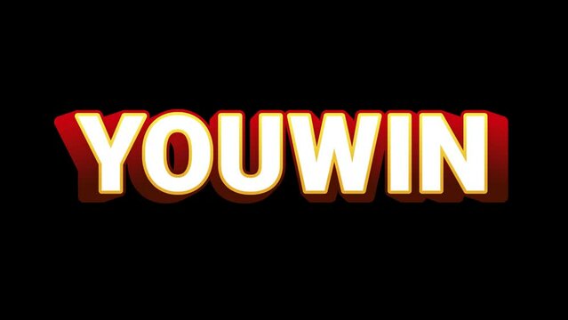3d you win text pop up animation on transparent background