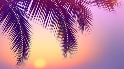 Fototapeta premium Tropical Sunset Silhouette with Palm Leaves against Vibrant Sky