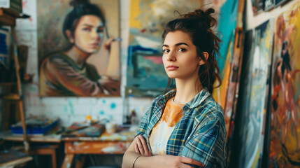 Obraz premium Confident female artist in her art studio
