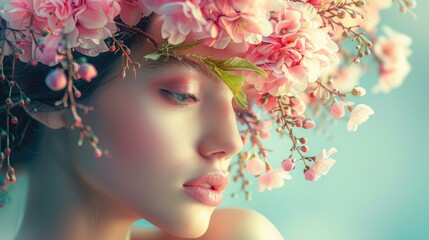 Fototapeta premium A woman with a flower crown on her head