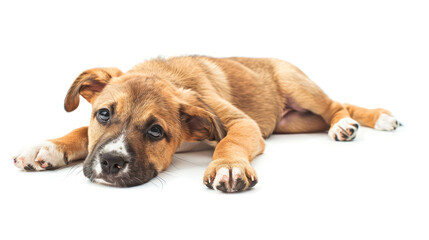 Obraz premium Brown puppy resting with its head on the ground