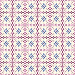 Pixel geometric abstract ethnic textile seamless pattern design.