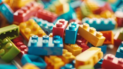 Naklejka premium A bunch of colorful scattered construction blocks.