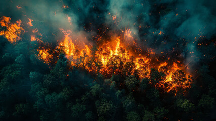 Obraz premium laser is burning the forest, monkeys in the forest are burning, laser is burning monkeys from above, burning monkeys, fire, satellite view from above,generative ai