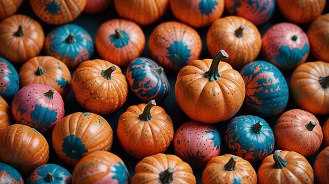 a group of vibrantly colored halloween pumpkins