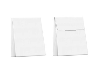 White blank square paper pinch top box. Front and back. Realistic 3d vector mock-up. Flat bottom side gusseted cardboard gift box packaging. Mockup. Template for design