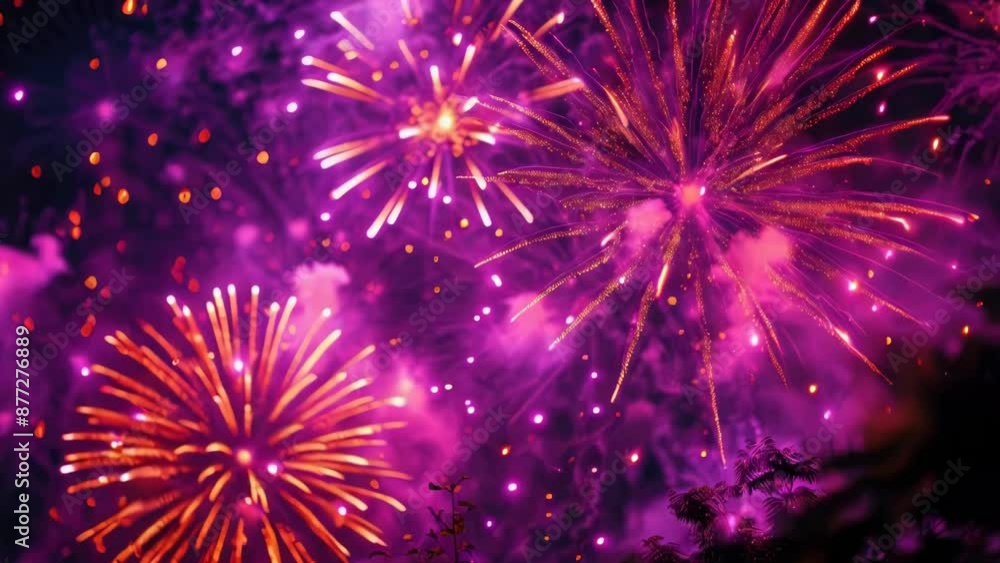 Poster a display of colorful fireworks exploding in the night sky