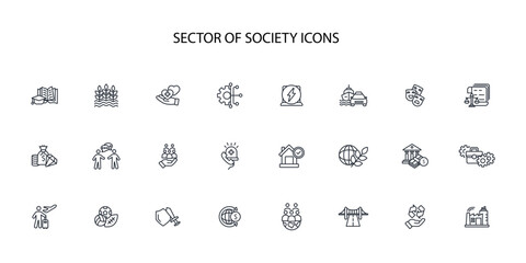 Sector of society icon set.vector.Editable stroke.linear style sign for use web design,logo.Symbol illustration.