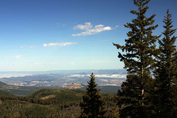 Long view of Grand Mesa’s dramatic landscape from Grand Mesa Scenic Byway in Colorado