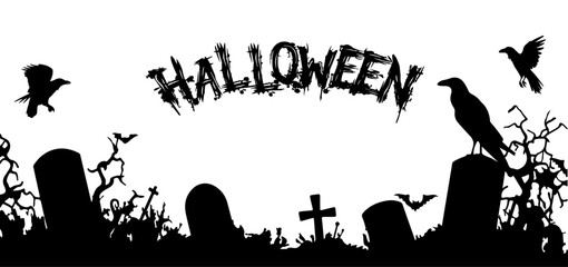 halloween border elements featured black cats and cauldron.