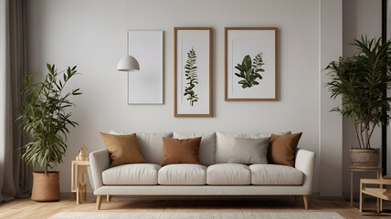 light white sofa and recliner chair in Scandinavian apartment. The interior design of modern living room. Created with generative