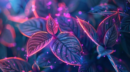 Botanical illustrations lit with neon, highlighting the sacred geometry in nature’s designs. This texture combines the old and new, natural and supernatural touch, ai generated