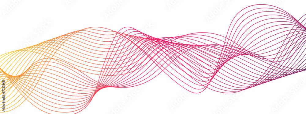 Poster Abstract Curved wavy lines tech futuristic motion background. Colorful modern stream wave line transparent background. Sound waves technology curve flow wave lines. 