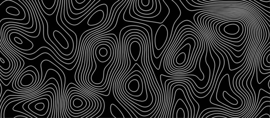 Obraz premium Abstract black background paper cut style with white wave curve line Luxury concept. Panorama view topography map contour background. Vector illustration. Line topography map contour background.
