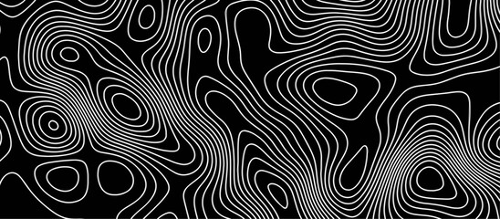 Abstract black background paper cut style with white wave curve line Luxury concept. Panorama view topography map contour background. Vector illustration. Line topography map contour background.