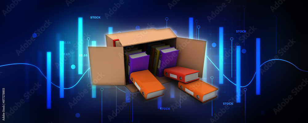 Poster 3d rendering office document binder in card box