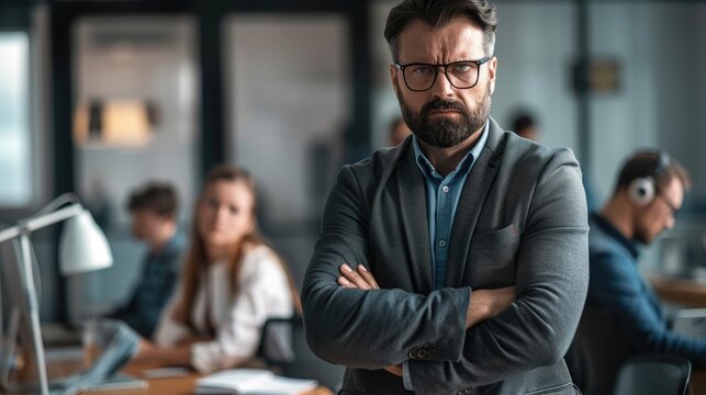 Evil Boss from Hell Feeling Disappointed at Annual Evaluation Merciless angry manager complaining abut under performing employees