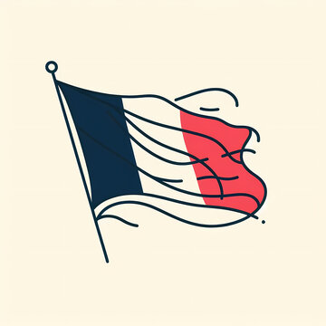 recommend clip art: minimalist line art vector drawing french flag fluttering wind