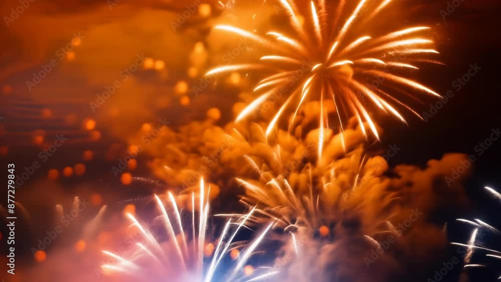 Poster a colorful display of fireworks exploding in the night sky