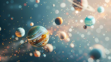 Abstract depiction of floating planets in space