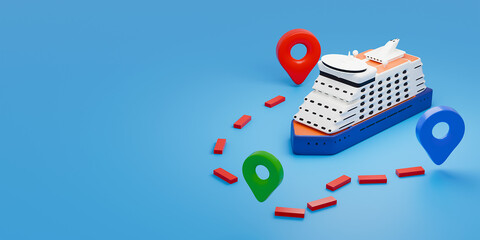 Delivery service concept. Cruiseferry, ship for delivery of around the world - 3d render. 