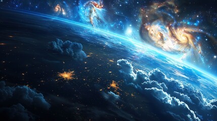Obraz premium Abstract space background with earth, stars and galaxies. Space fantasy concept