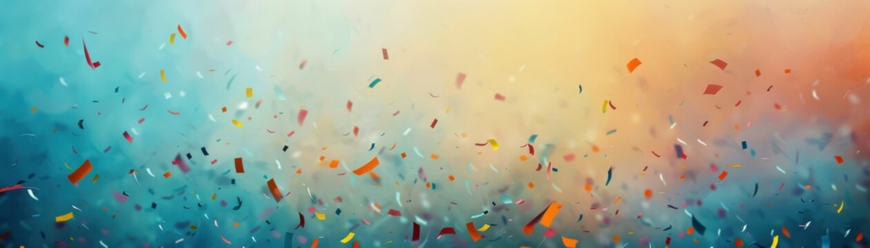 Team celebration with confetti and digital screens, Pop art, Bright colors, Digital painting, Kickoff event