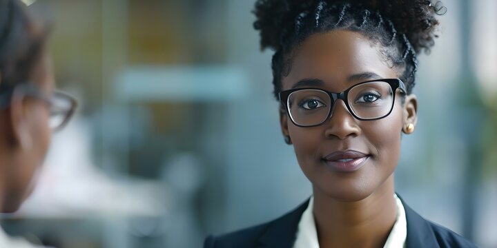 Black female manager coaching team member in oneo. Concept Leadership Development, Professional Growth, Coaching Session, Corporate Environment, Team Building