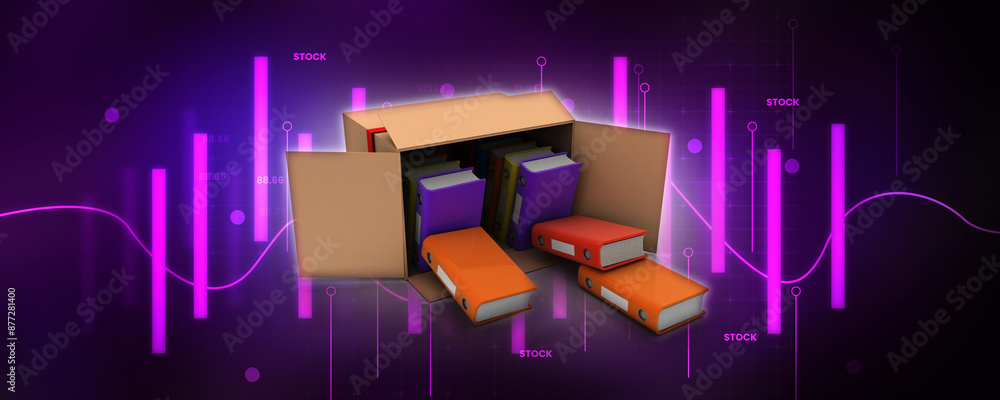 Poster 3d rendering office document binder in card box